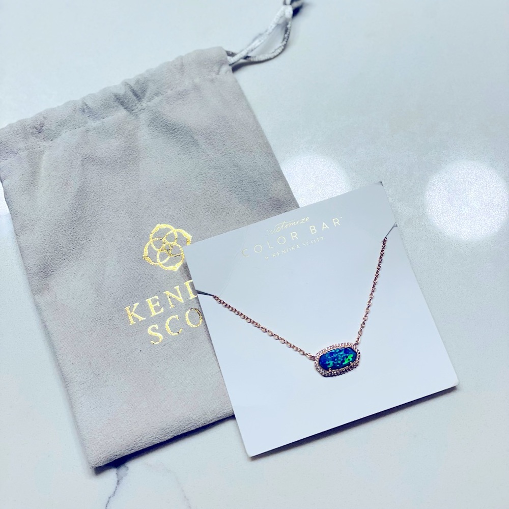 Kendra Scott Elisa Lux Necklace in Rose Gold with Royal Blue Kyocera Opal Stone